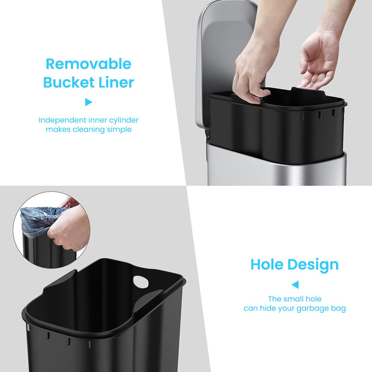 HASTHIP Slim Bathroom Trash Can for Small Spaces with Soft Close Pedal Lid 6 L Stainless Steel Bin