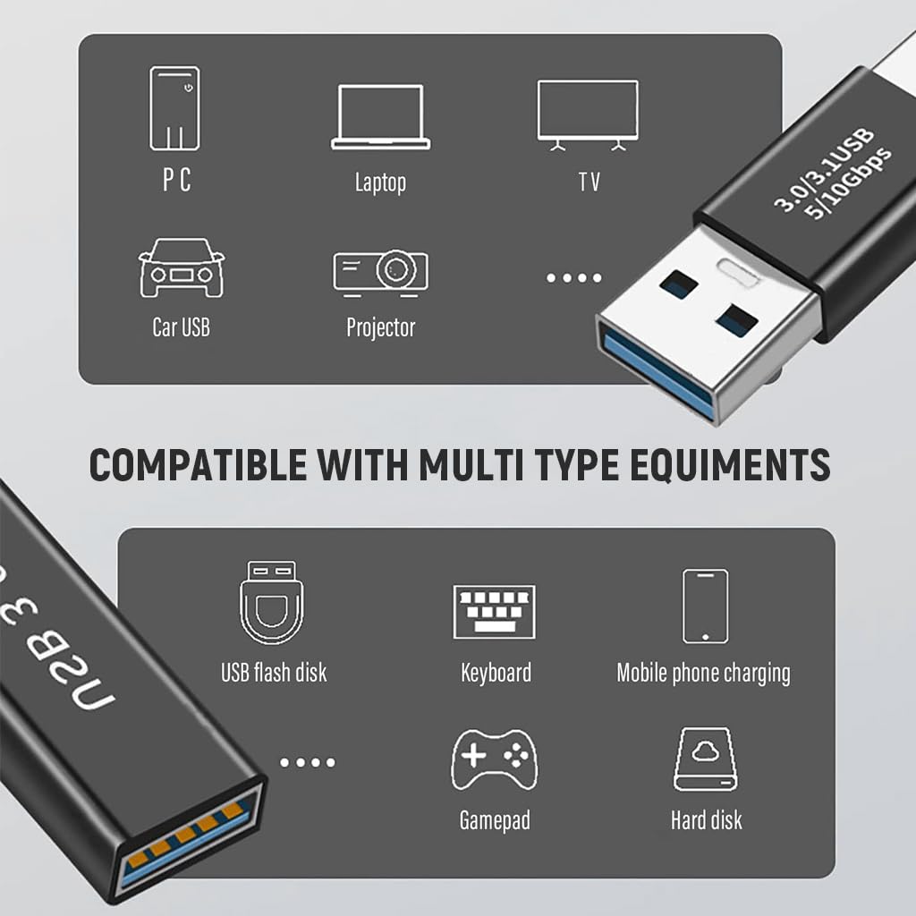 Verilux® USB 3.0 Adapters 3Pcs, with 5Gbps Data Transfer, Metals High Speed Converters USB 3.0 Female to Female and Male to Male and Female to Male, Sit for Laptops, USB Hubs, Gaming Consoles, Black