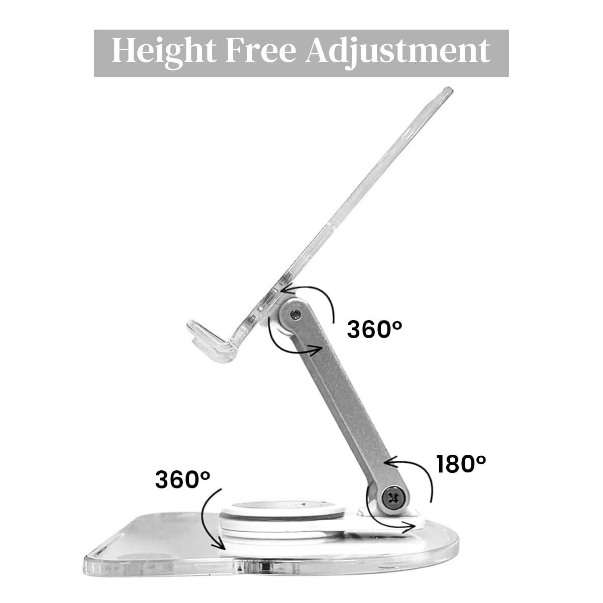 ZORBES Phone Holder for Desk with 360° Rotating Base and Anti Slip Design | Clear Acrylic Stand for Phones and Tablets up to 12.9 in