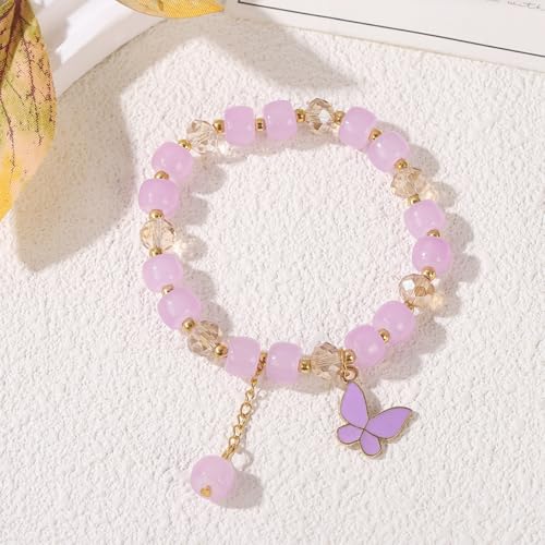 ZIBUYU® Butterfly Crystal Bracelets for Women Stylish Cute Enamel Charms Tassel Elastic Bracelet Gifts for Girls Teens 3PCS