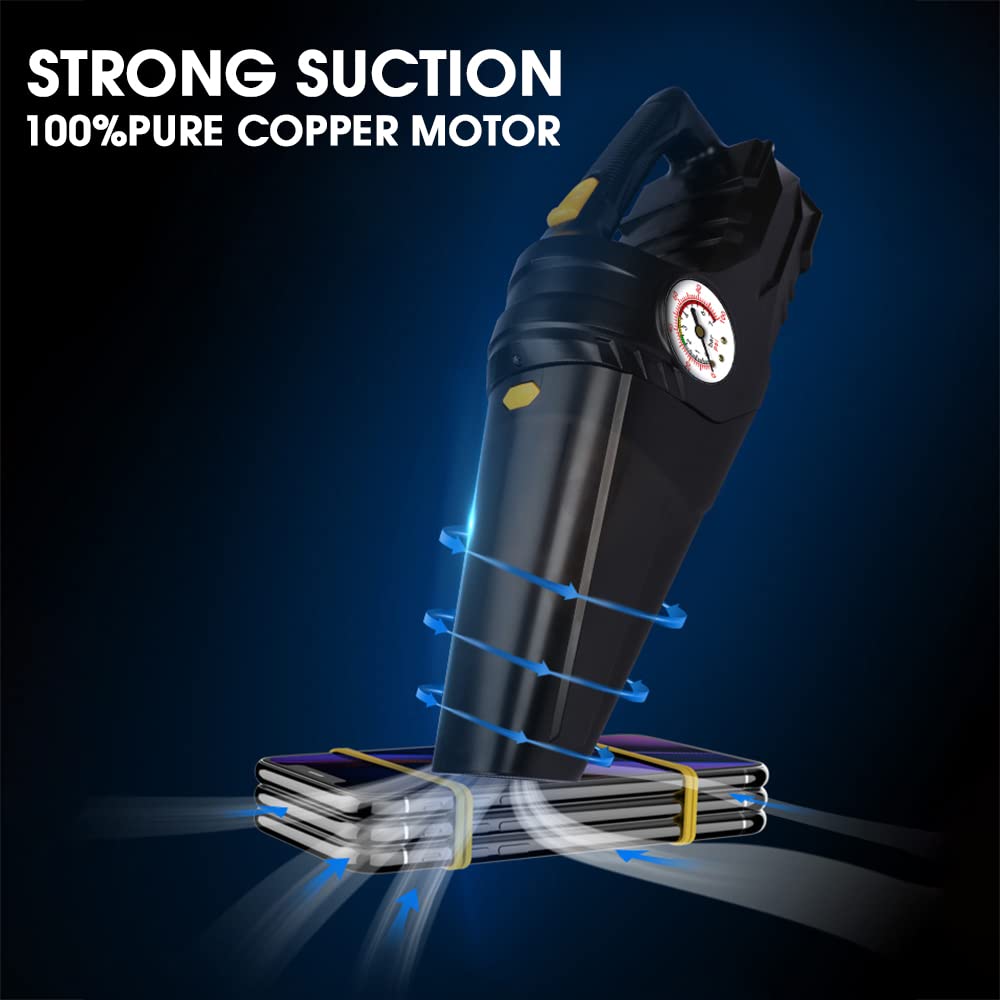 ZORBES Car Vacuum Cleaner for Car and Home with 6000PA Suction and Built‑in Air Compressor | LED Light and Washable HEPA Filter