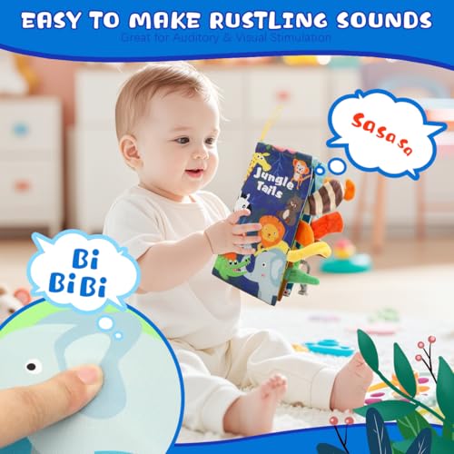 SNOWIE SOFT® Cloth Books for Babies 0 to 3 Years Forest Animal Sensory 6-12 Month with 3D Touch Feel High Contrast Dimensional Tail Built in Rustling Sound Waterproof Baby Toy 2PCS