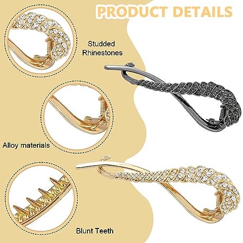 PALAY® 6PCS Hair Bun Accessories for Women Metal Rhinestone Maker French Style Clips Stylish Medium Thick Black Gold Set