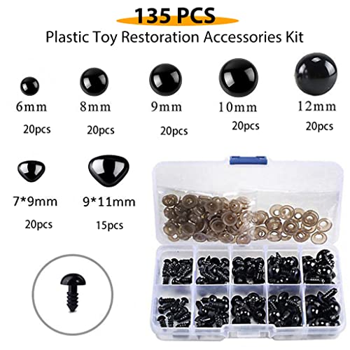 ZIBUYU® 135PCS Safety Eyes with Washers for Doll, Craft Eyes Black Stuffed Animal Eyes Kawaii Eyes for Teddy Bear Crochet Plush Animal DIY Making