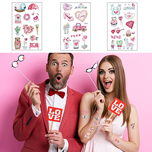 MAYCREATE® 10 Sheet Glittering Tattoo Sticker, Romantic Love Theme Sticker Waterproof Temporary Tattoos for Birthday Parties, Group Activities, Aesthetic Tattoo Sticker Tatto