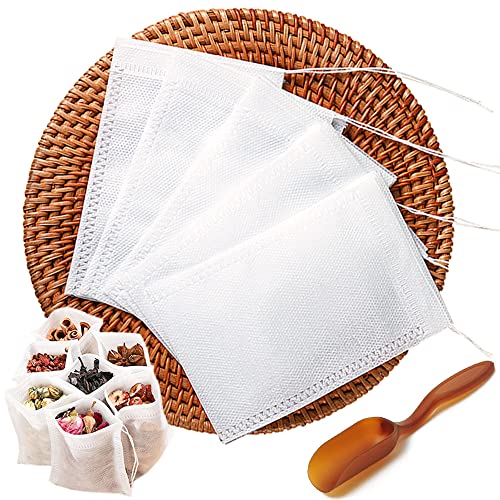HASTHIP Disposable Tea Bags for Loose Leaf Tea Non-woven Fabric Flower Tea Bags Drawstring Leaking Proof Design Travel Portable Tea Filter Bags for Water Bottle, Pot, Cups, Mug, Pack of 100, 8x10cm