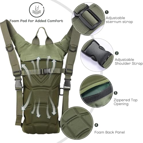 Optifit® Trekking Hydration Backpack with 3L Water Bladder for Men Women Kids Professional Waterproof Tactical Bag for Hiking Biking Running Walking BPA Free Army Green 3PCS