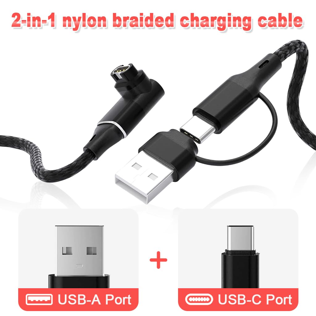 ZORBES Charger Cable for Garmin Watch 3.3 ft with Type C & 4 Pin Connector | Nylon Braided