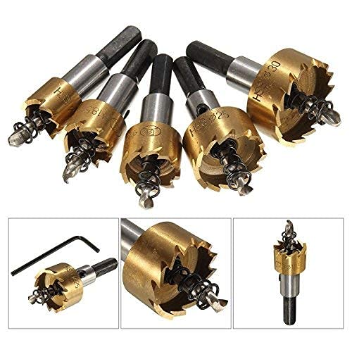 ZIBUYU Hole Saw Drill Bit Set for Metal and Wood 5 Pcs 16–30mm with Titanium Teeth | Gold