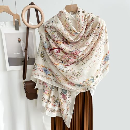 SANNIDHI® Cotton Linen Feeling Women Large Long Scarf Shawl Check Style Sunscreen Shawls Wraps Lightweight Pattern - Patterned