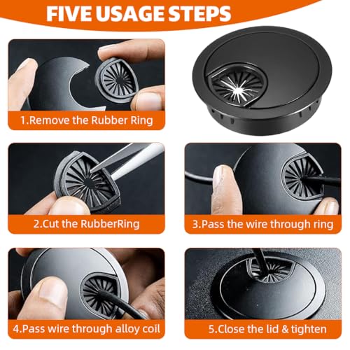 Serplex® 6PCS Metal Desk Grommets 2 Inch 50 mm Zinc Alloy Cord Hole Cover Multi Cable Organizer Office Decorative for Power Cords Home TV Stands Tabletops