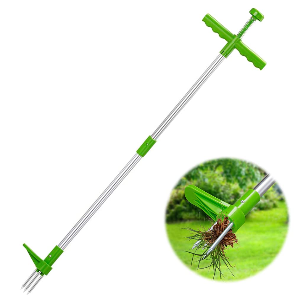 Proberos® Stand Up Weeder Hand Tool, Long Handle Garden Weeding Tool Steel 3-Claws Weeder Hand Tool, Hand Weed Puller, Twist to Catch, Press to Release, Manual Weed Puller for Lawn, Garden