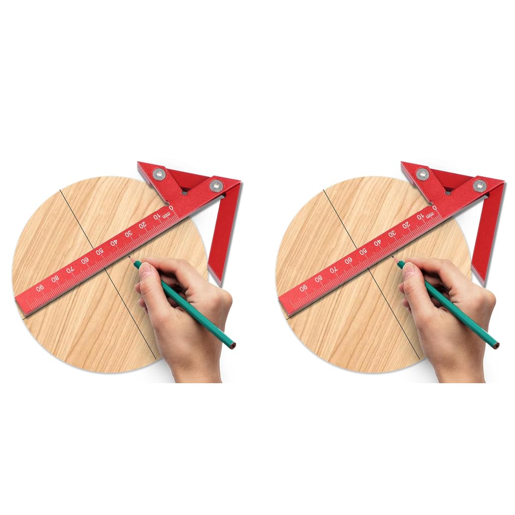 Serplex Right Angle Scribing Ruler for Woodwork featuring Arrow-Shaped 90° and 45° Marker | 2PCS Red Aluminum Alloy