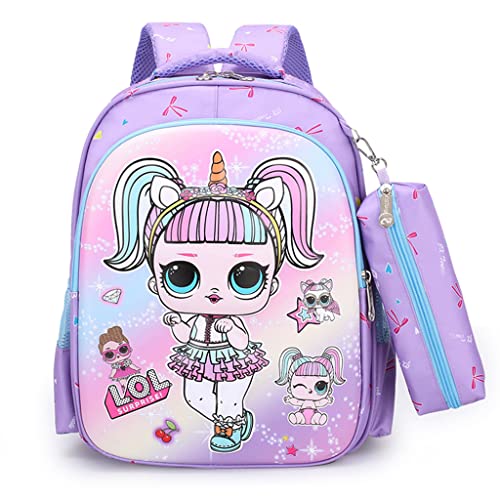 PALAY® Small Backpack for Girls with Pencial Case Violet Cartoon Print Waterproof School Backpack for Girls School Bag for Girls Kids for 3-5