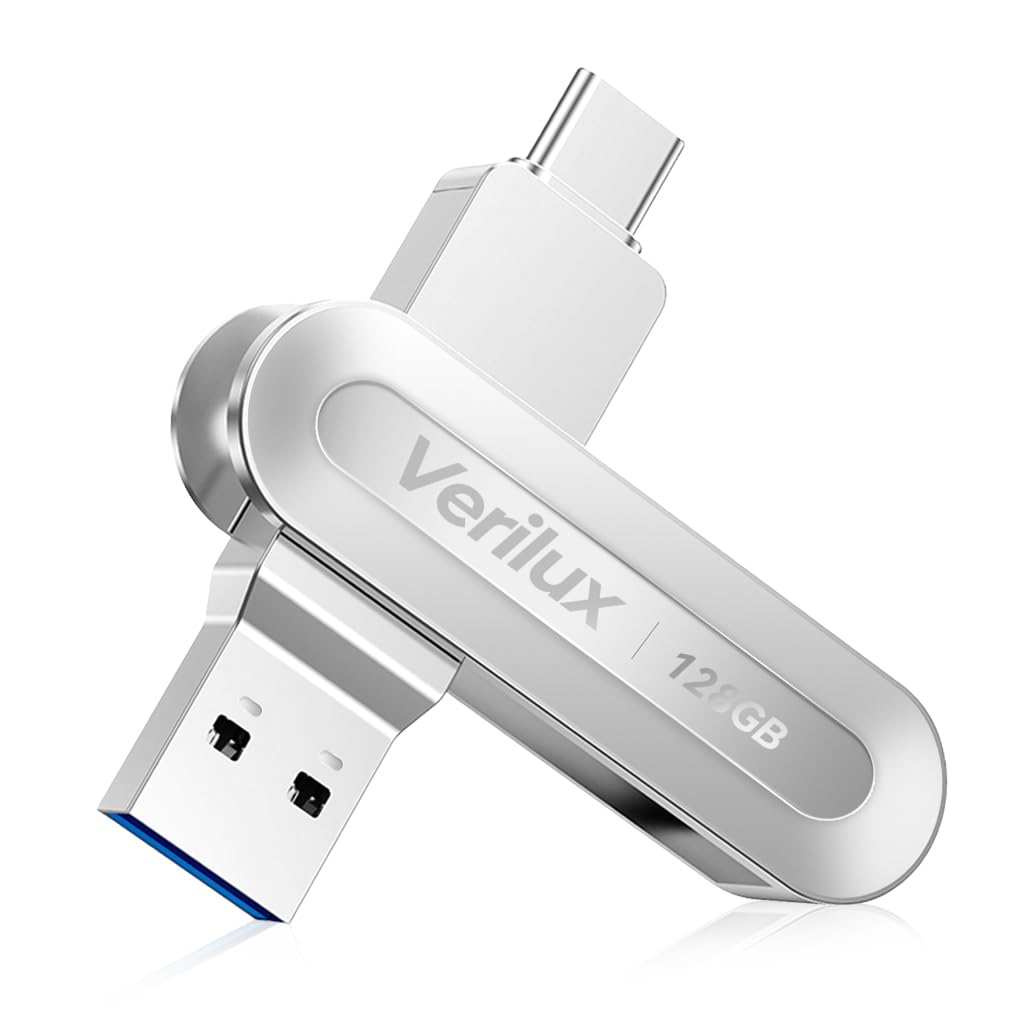 Verilux Pendrive 128GB with USB 3.2 Dual Connector Type C and A for Laptop and Android | 360° Rotation Design