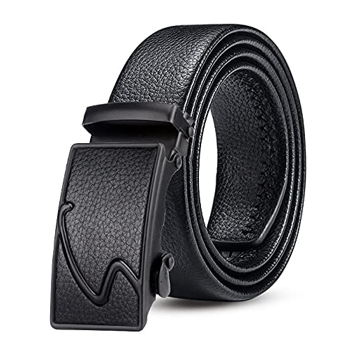 GUSTAVE® Men's Belt PU Leather Belt for Men-Reversible Scratch Resistant Business Suit Automatic Button Belt with Litchi Pattern (Black)