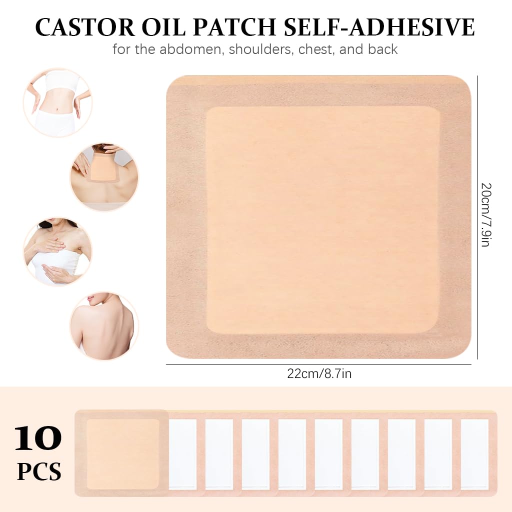 HANNEA Castor Oil Patches for Liver Relief featuring Leak Proof Design and Absorbent Cotton | 20PCS Self Adhesive Wrap Pads