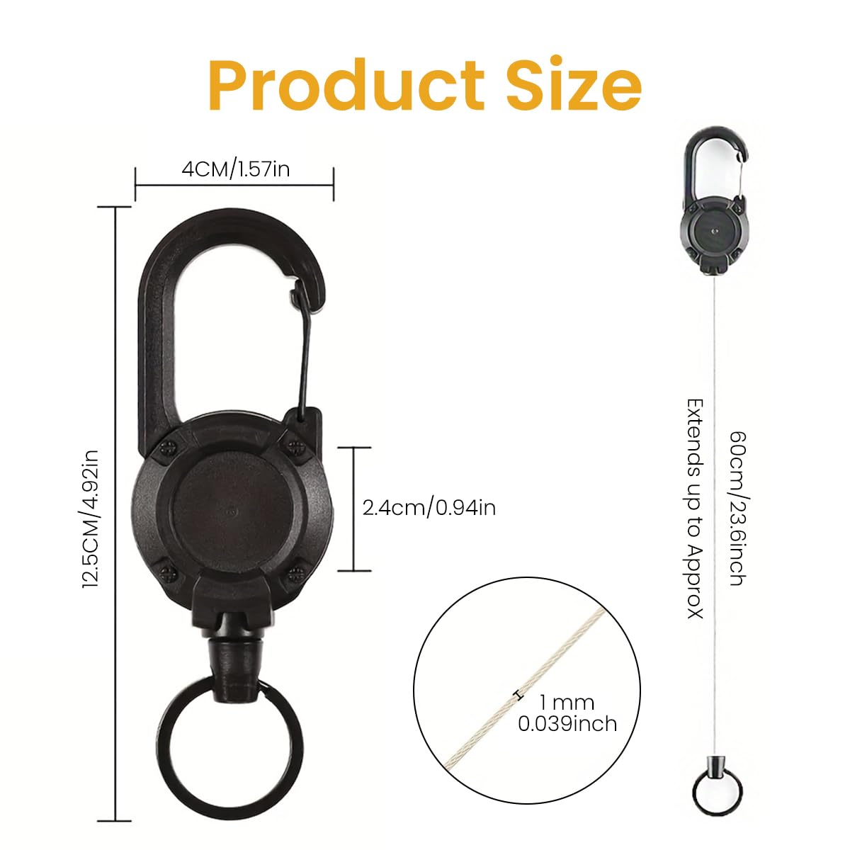 STHIRA Retractable Keyring with Carabiner 23.6 inches Retractable Stainless Steel Wire Attachbale Backpack Keyring Quick Release Belt Keyring