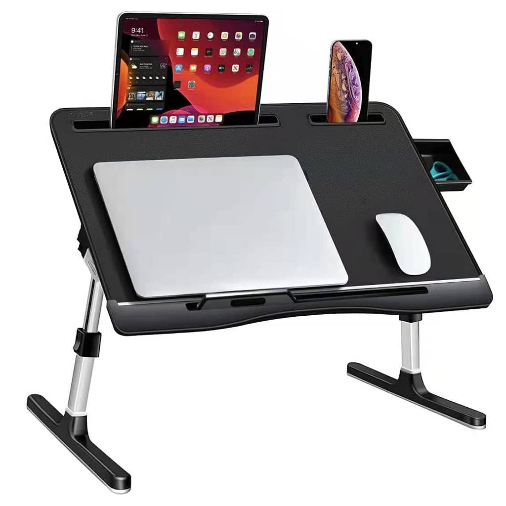 Verilux® Laptop Table with Foldable Legs Storage Drawer Tablet Slot Phone Stand Computer Table for Home Laptop Table for Bed Foldable Laptop Desk for Working, Eating, Writing, Drawing, 23.6