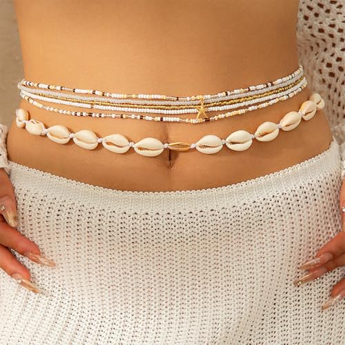 SANNIDHI® 12PCS Boho Waist Chains Seashell Charm Beaded Layered Belly Chain Wear Beach Fashion Jewelry Kamarband Dance