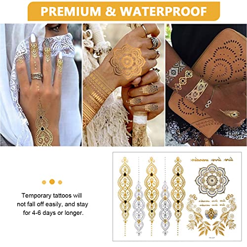 MAYCREATE® 12 Sheets Tattoo Sticker Creative Element Temporary Tattoos Stickers Golden Tatto Stickers Assorted Henna Art Tattoo Sticker for Body Art Tattoos Art Waterproof Temporary