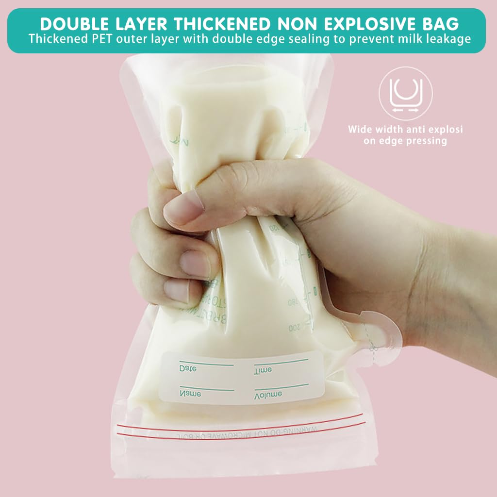 SNOWIE SOFT® 60Pcs Breast Milk Storage Bags 200ML Baby Breastmilk Storage Bag Freezer Disposable, Food Grade BPA Free Heat Resistant Ziplock Transparent Pouches for Breast Feeding with Scale Marking