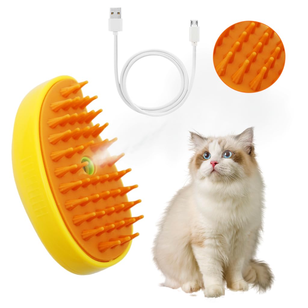 ZIBUYU® Steam Brush for Dog Cat, 3 in 1 Bath-Free Electric Cleaning Brush Usb Grooming Brush for Cat Dog Usb Rechargeable Steam Massage Pet Hair Water Brush Remove Mat Shedding