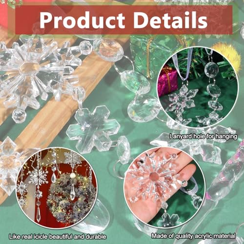 HASTHIP® 30PCS Christmas Tree Hanging Ornament Crystal Acrylic Ornaments for Transparent Snowflake Icicle