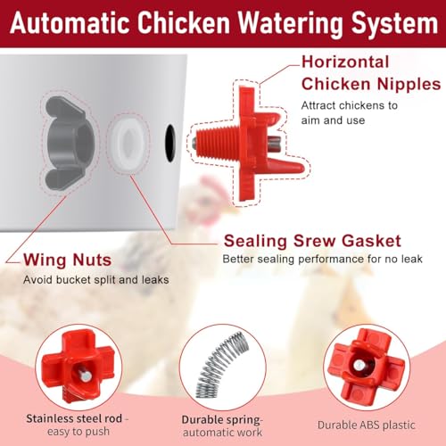 ORTIZA 12Pcs Chicken Water Feeder Kit - Automatic Chicken Nipple Waterer - Poultry Feeder/Chicken Feeder - Chicken Water Cup for Poultry - Poultry Farm Equipment for Poultry Drinker with Accessories