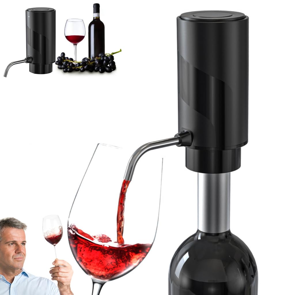 HASTHIP® Electric Wine Aerator Wine Decanter Automatic Wine Aerator, One Touch Wine Dispenser Wine Pourer with USB Rechargeable, Wine Lover Gifts for Women&Men (Black-ABS)