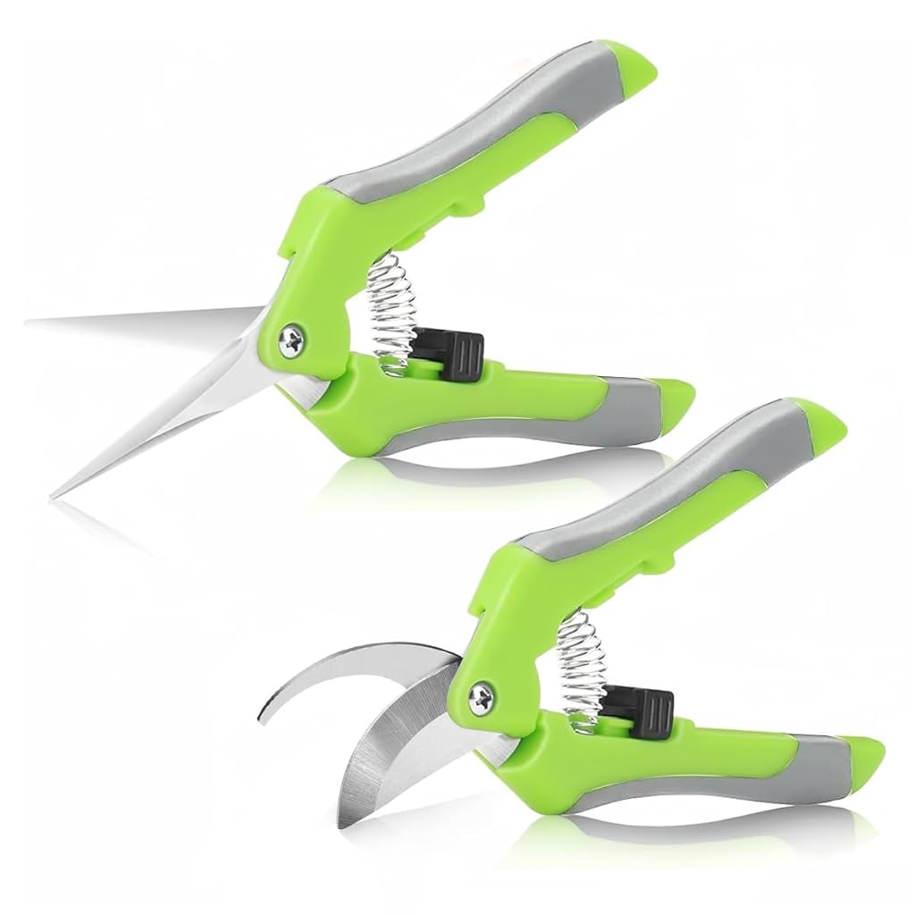 HASTHIP 2Pcs Pruning Shears 6.6'' Garden Snip Shear Bypass Shears Stainless Steel Gardening Pruning Shears Scissor Spring Loading Labor Saving Garden Snip with Safety Lock for Flower Pot, Vegetable