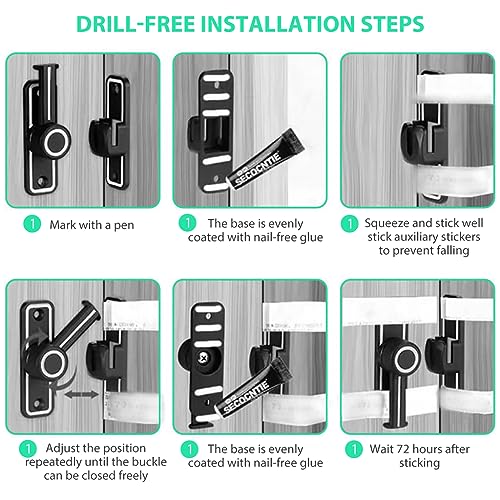 HASTHIP® Door Lock Sliding 90° 180° Heavy Duty Barn Hardware with Night Glow Design Latch Suitable for Garden Bathroom Outdoor Garage Window Black 3PCS