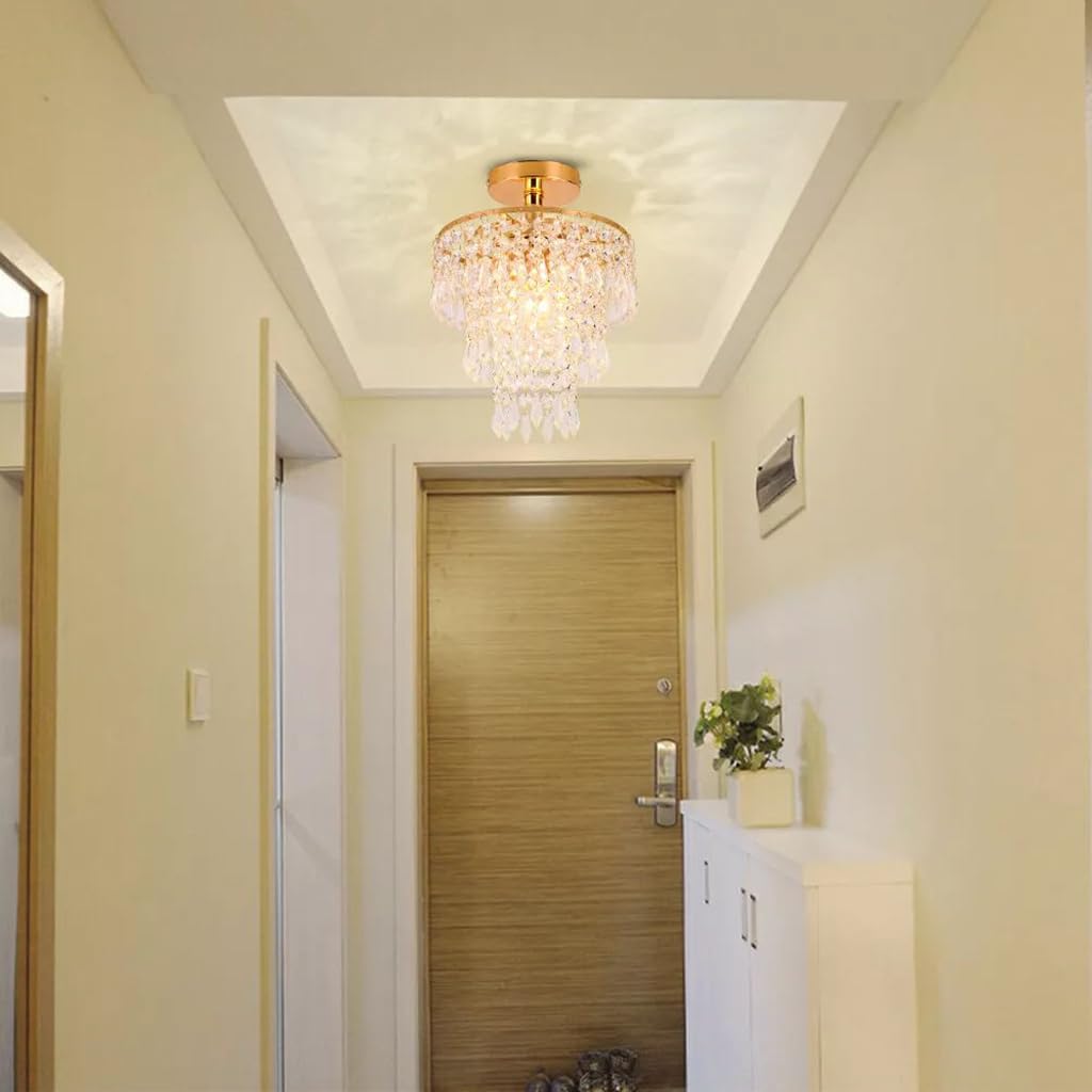 ELEPHANTBOAT Mini Crystal Chandelier for Living Room with 3 Tiers Raindrop Design | 11.4 in Ceiling Light Fixture