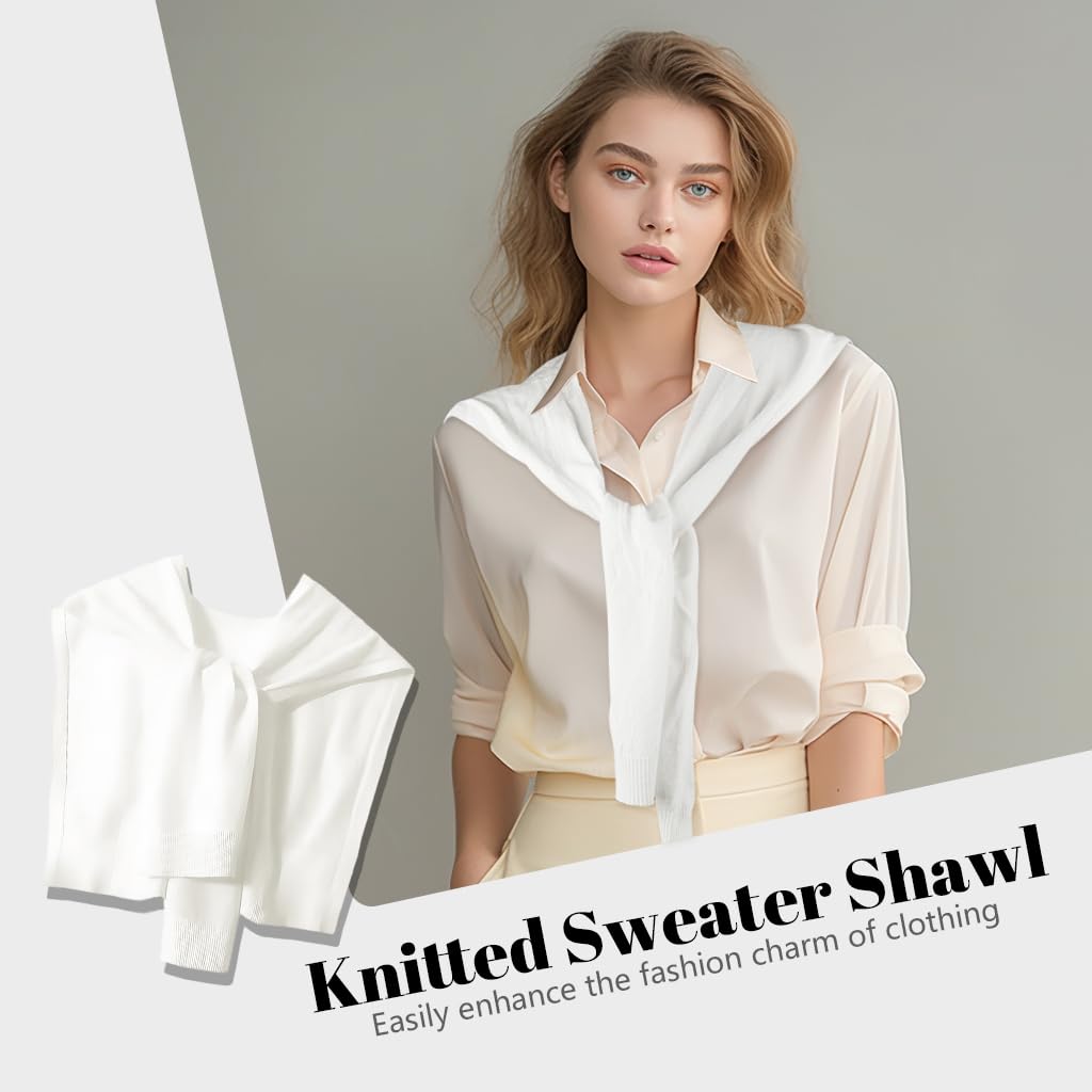 SANNIDHI Sweater Shawl Wrap for Women with Front Tie Strap in Soft Knitted Fabric | White