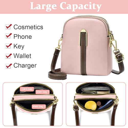 PALAY® Sling Bag Stylish PU Women Crossbody Phone Double Layer Daily with Detachable Shoulder Belt Casual Zipper Pouches Gift Pink 2PCS