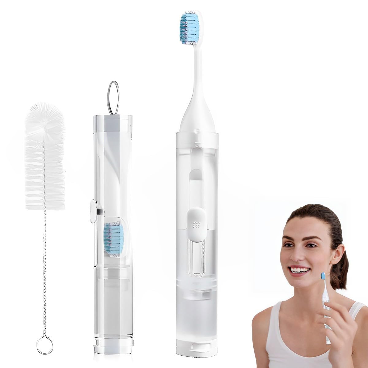 HANNEA® Portable Travel Toothbrush, 3 in 1 with Travel Case and Extra Soft Bristles and Built-in Refillable Toothpaste Tube kit, Camping Travel Essential Accessories