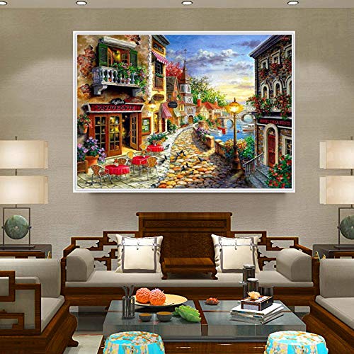 HASTHIP DIY 5D Diamond Painting Full Square Drill Kits Rhinestone Picture Art Craft for Home Wall Decor 12x16In Romantic Town