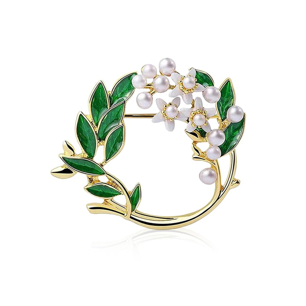 SANNIDHI Brooch for Women Pearl Gardenia Saree Brooch Pin Enamel Alloy Elegant Flower Suit Brooch for Blouse, Dress, Blazer, Scarf - with Gift Box (Gold Wheat)