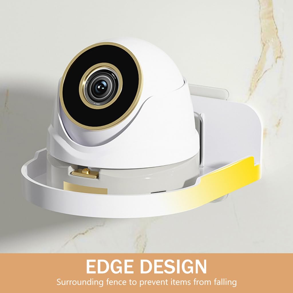 STHIRA Wall Mount Rack for Security Camera featuring Hollow Out Design 12x9.5x3.5 cm White Acrylic | Self Adhesive Shelf for Baby Monitors