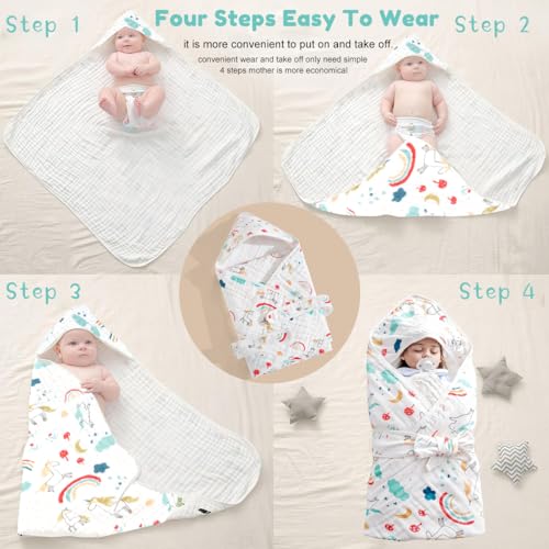 SNOWIE SOFT® Muslin Towel for New Born Baby Ultra Cotton Swaddle Wrap Absorbent Bath Cute Cartoon Shower Gift Girls Boys 90x90cm 2 PCS