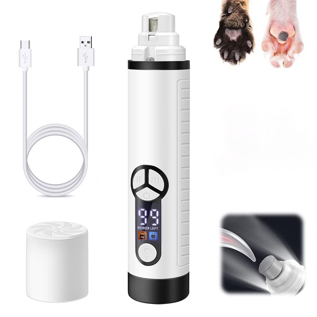 Qpets  Electric Nail Trimmer for Pet Nail Grinder Rechargable Pet Nail Trimmer with LED, Diamond Grinding Bit Adjustable Speed Nail Trimmer Grinder for Dog Cats