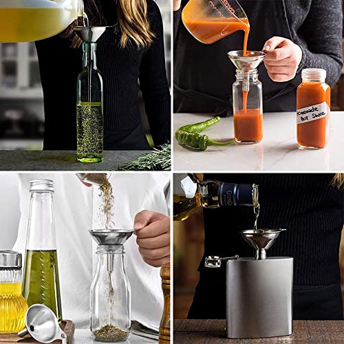 Supvox® 9PCS Metal Stainless Steel Funnel, Large Small Funnel Set of 3 with 2 Clean Brushes, 0.47in/0.35in/0.24in Funnel Nozzle, Food Grade Mini Funnels for Kitchen