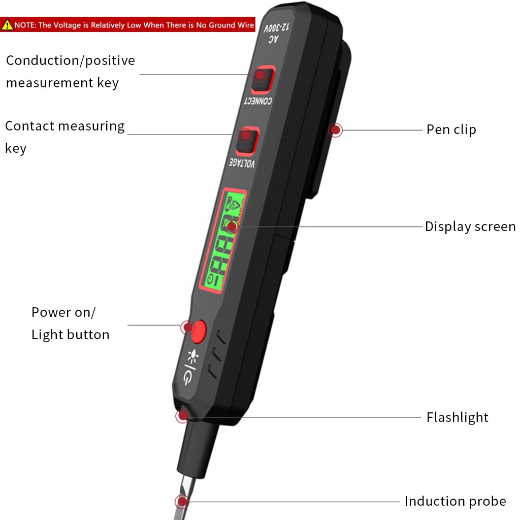 Serplex Voltage Tester for AC 12–300V with LCD Display, Dual Alarm and Flat Head Probe | Black
