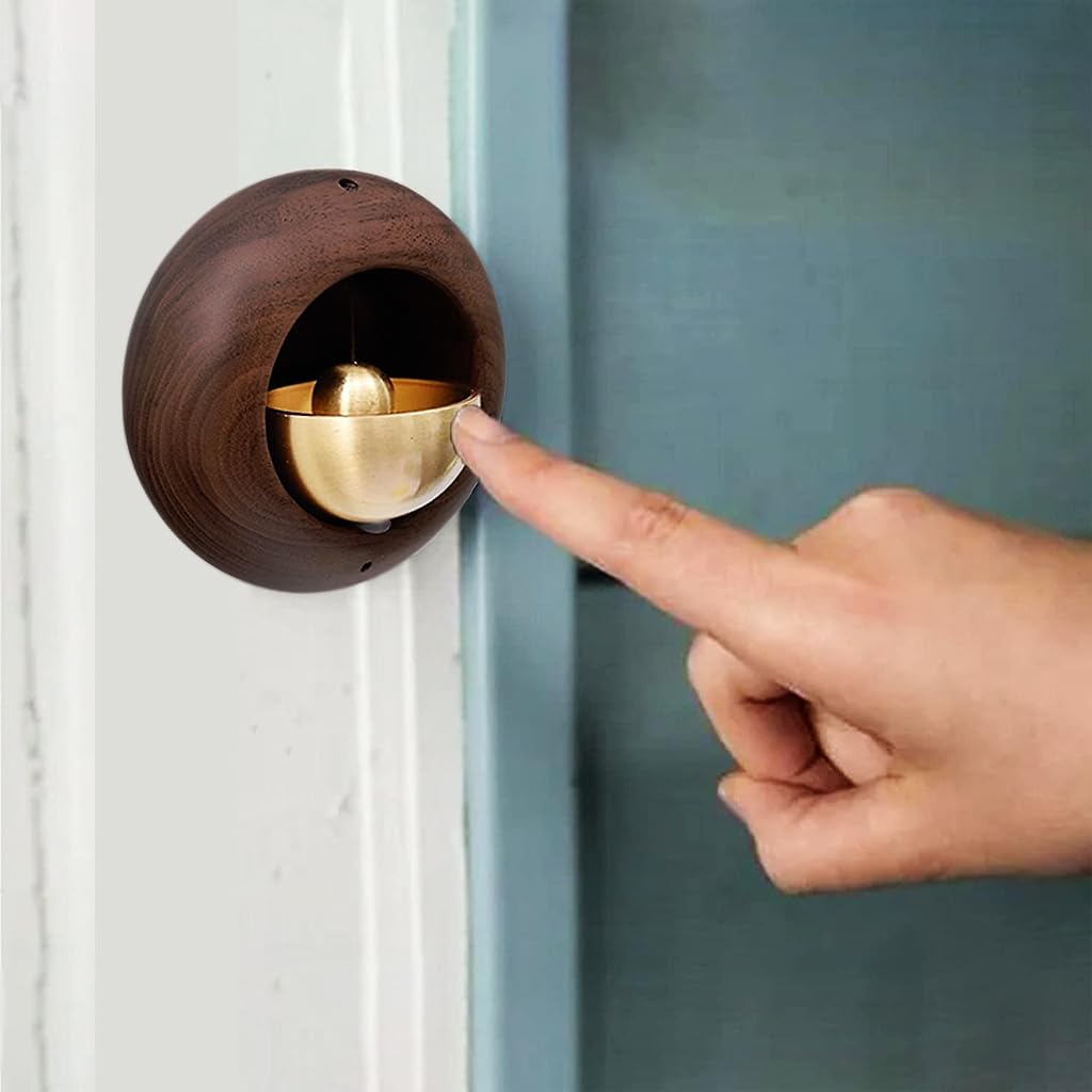 HASTHIP Door Bell for Home with Self-Adhesive Magnetic Mount and Walnut Brass Design | Serene Acoustic Chime