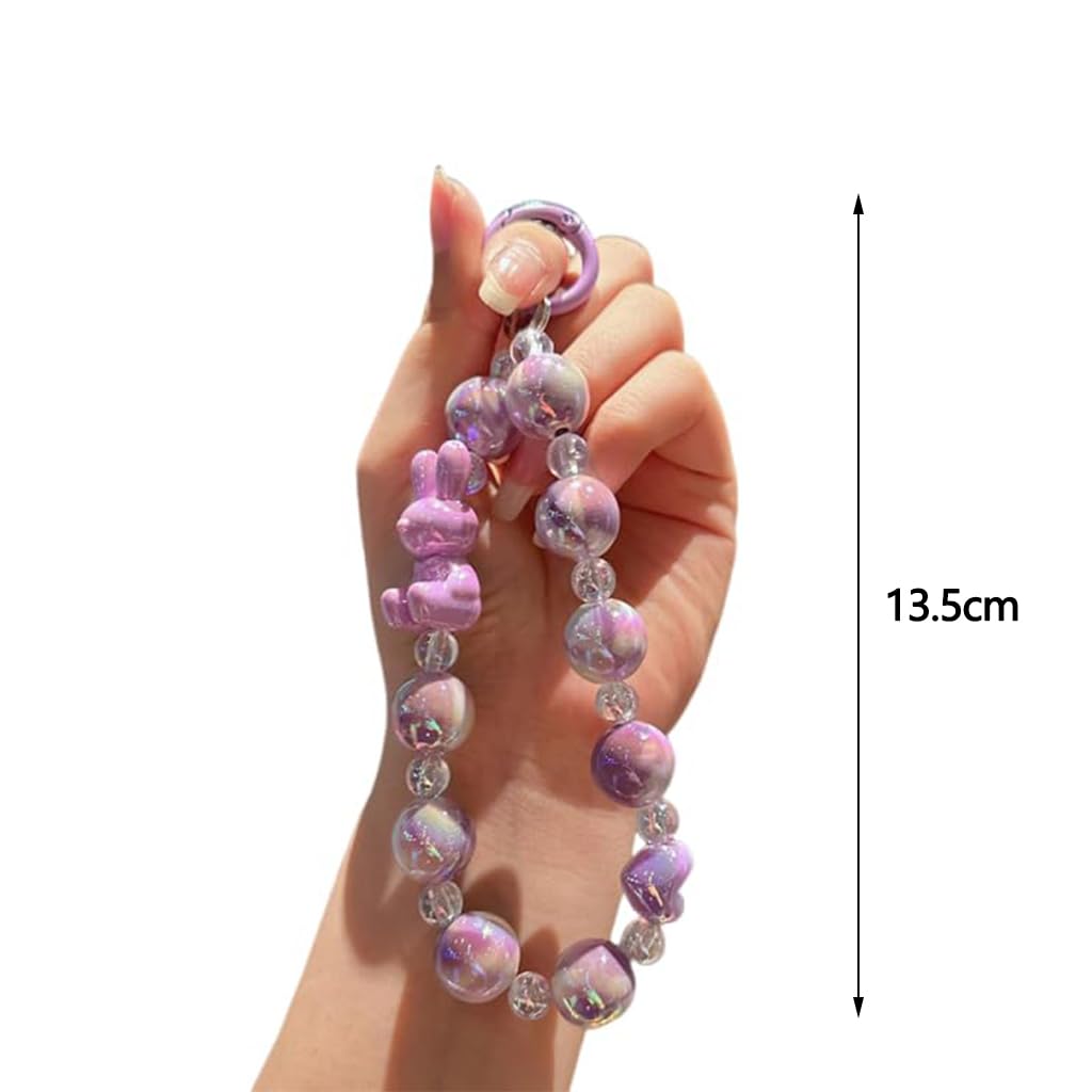 Zibuyu Beaded Phone Charm with Acrylic Heart Beads and Wristlet Chain | Cute Gift for Girls