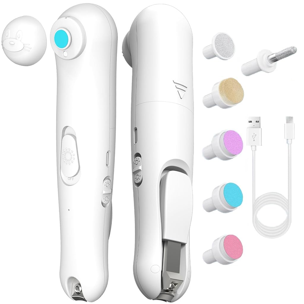 MAYCREATE Electric Nail Cutter for Baby with 6 Attachments and LED Light | USB Rechargeable