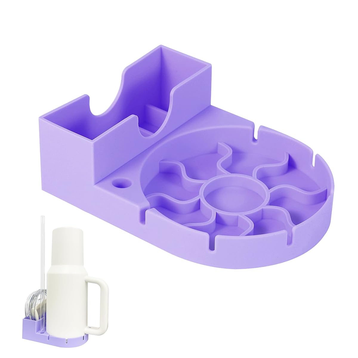 HASTHIP® Water Cup Drying Tray Silicone Water Drying Tray with Lid Holder & Straw Slot Reuseable Silicone Drying Tray for Stanley Cup Tumbler Dry Tray, Purple