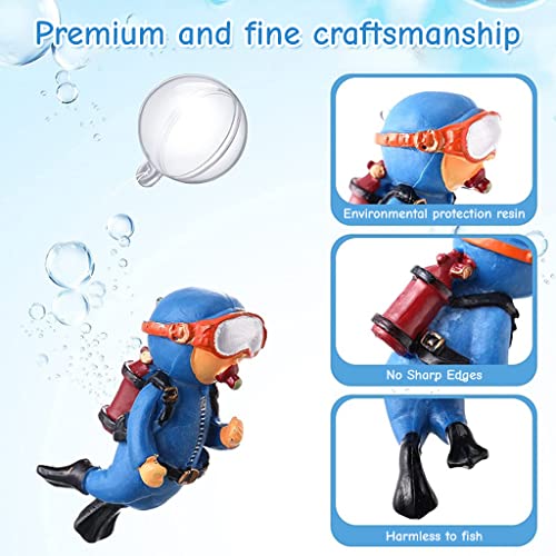 Qpets® Aquarium Decor Combo – 3 Pcs Fluorescent Silicone Jellyfish Ornaments & 2 Pcs Floating Cartoon Diver Resin Decorations for Fish Tank, Artificial DIY Fish Aquarium Accessories Set