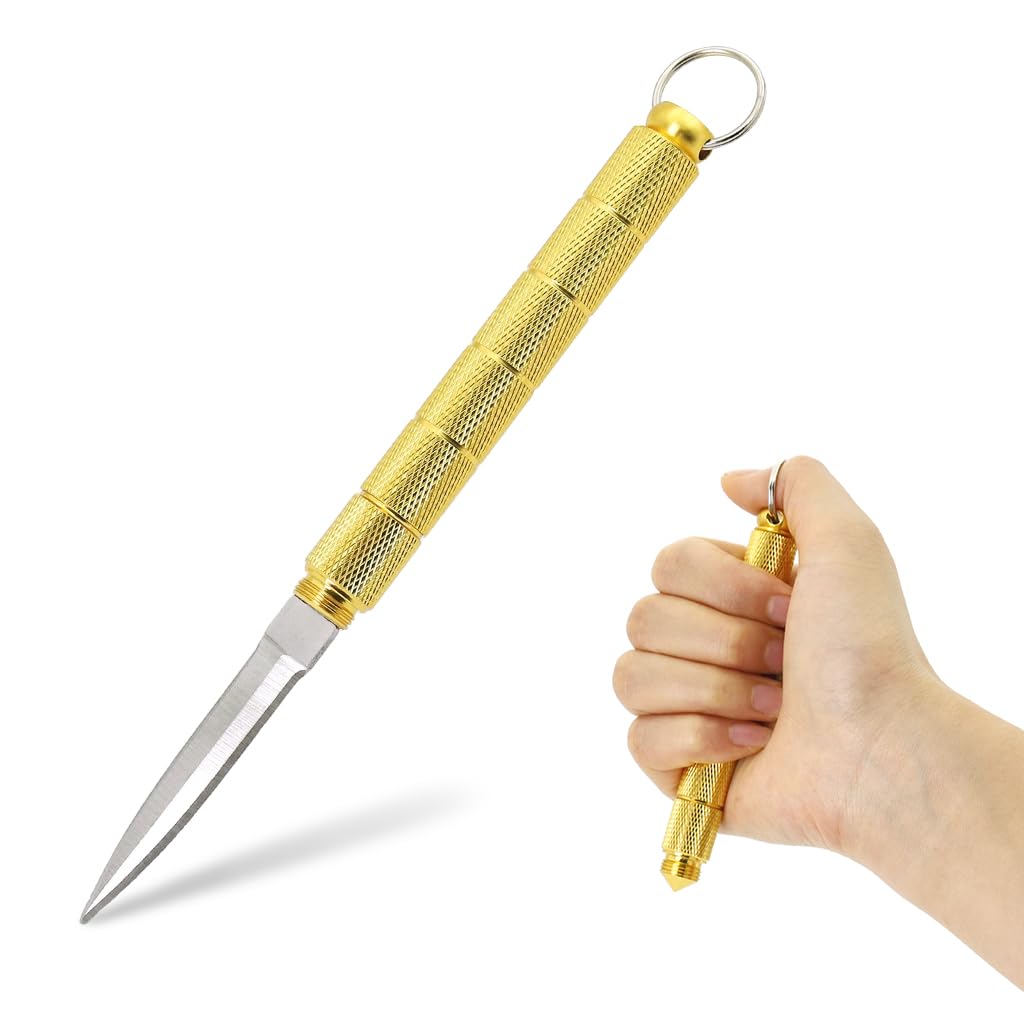 Optifit Portable Window Breaker with Keyring featuring Stainless Steel Design in Gold | Multipurpose Utility Tool