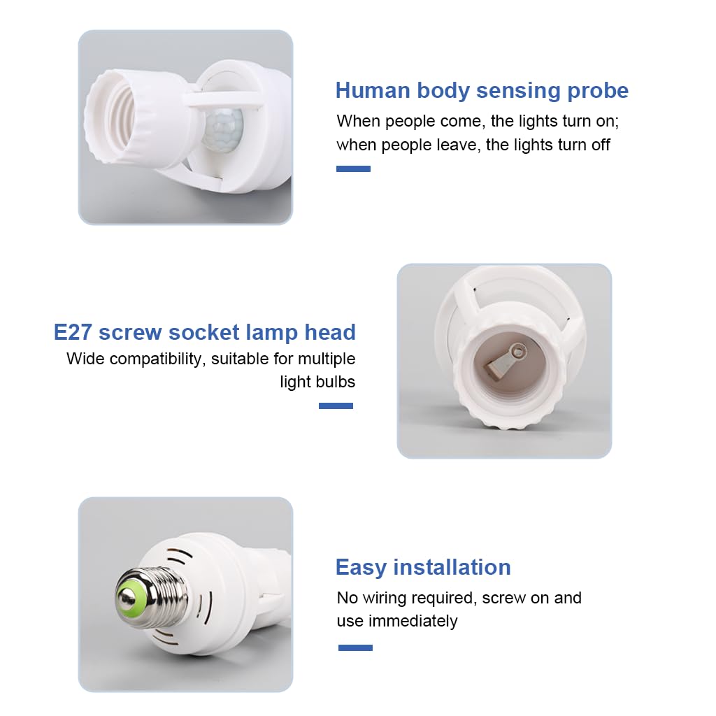 ELEPHANTBOAT Acoustic Sensor Light Socket for E27 Bulb with Adjustable Delay Timer | Smart Energy Saving Adapter for Hallway and Stair Lighting